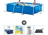 Piscina Intex Con Struttura Rettangolare - 300 X 200 X 75 Cm - Blu - Include Tenda Da Sole - Pacchetto Manutenzione - Pompa Filtro Per Piscina - Tappeto Solare
