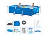 Piscina Intex Con Struttura Rettangolare - 300 X 200 X 75 Cm - Blu - Include Tenda Da Sole - Pacchetto Di Manutenzione - Pompa Filtro Per Piscina - Filtro - Copertura Del Terreno - Tappeto Solare