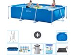 Piscina Intex Con Struttura Rettangolare - 300 X 200 X 75 Cm - Blu - Include Copertura - Pacchetto Manutenzione - Pompa Filtro Per Piscina - Filtro - Tappeto Solare - Scaletta