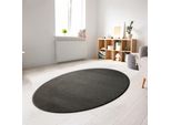 Tappeto Shaggy A Pelo Alto Lavabile Antiscivolo Grigio Antracite Dimensioni - 140 X 200 Cm Ovale