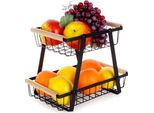 Elegante Cesto Per Frutta E Verdura A Due Piani In Metallo Nero