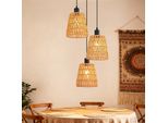 Zmh Lampada A Sospensione Boho Lampada A Sospensione In Rattan A 3 Fiamme Per Tavolo Da Pranzo Lampada A Sospensione Intrecciata Retrò Paralume In Canapa Corda E27 Lampada A Sospensione Per Camera Da Letto
