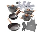Topf-Set Stoneline "Stoneline 17-Teiliges Koch-Set, Mit Glasdeckeln", Grau (Grau, Holzfarben), TöPfe, Mit Echten Steinpartikeln, Induktionsgeeignet