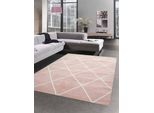 Tappeto Scandinavo Per Il Soggiorno Con Motivo A Diamante Bianco Crema Rosa Di Facile Manutenzione Dimensioni - 80 X 300 Cm