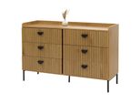 Kommode MCW-O39, Highboard Schrank, 6 Schubladen Melamin Mdf 80X120X44Cm ~ Natur