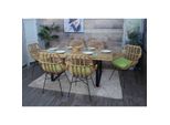 6Er-Set Esszimmerstuhl MCW-P17, KüChenstuhl Korbstuhl Rattansessel Rattanstuhl Stuhl, Kubu Rattan Metall ~ Polster GrüN
