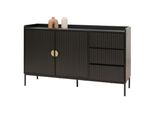 Sideboard MCW-O39, Kommode Schrank Anrichte, 3 Schubladen 2 TüRen, Holz Melamin 80X130X42Cm ~ Holzoptik Schwarz