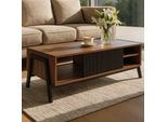 Couchtisch MCW-O40, Wohnzimmertisch Sofatisch, StaufäCher SchiebetüR MDF Metall Melamin 42X120X60Cm ~ Natur