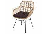 Esszimmerstuhl MCW-P17, KüChenstuhl Korbstuhl Rattansessel Rattanstuhl Stuhl, Kubu Rattan Metall ~ Polster Braun