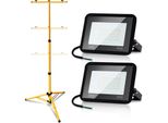 Jiubiaz Led Proiettore Con Treppiede Faretto Da Costruzione Proiettore IP66 Luci Da Lavoro Per Giardino Cortile Cortile 2X30W Bianco Freddo