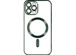 Custodia In Silicone Magsafe Iphone 13 Pro Max Protezione Fotocamera Cornice Cromata Verde Scuro