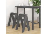 The Living Store Sgabello 2 Pz. Grigio 40X40X60 Cm Legno Di Pino Massiccio