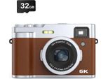 INF 5K Digitalkamera mit Front- und Rückkamera/Sucher/Autofokus/Anti-Shake Braun
