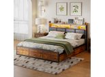 Letto Per Ragazzi Proximax 180X200Cm, Letto Matrimoniale In Metallo, Letto In Legno, Con Rete A Doghe, Letto Imbottito Con Led E Mensola, Letto Contenitore Con 4 Cassetti, Pu, Nero