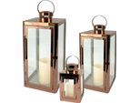 Set Di 3 Lanterne / Lanterne Da Giardino In Acciaio Inox Color Rame