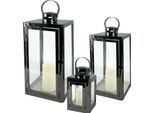 Set Di 3 Lanterne / Lanterne Da Giardino In Acciaio Inox Effetto Platino
