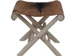 Sgabello Pieghevole In Vera Pelle E Legno Massiccio Di Teak