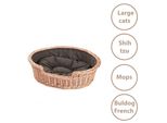 Cestino Per Cani In Vimini Ovale Con Cuscino 80X60 H20 Cm