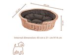 Cestino Per Cani In Vimini Ovale Con Cuscino 60X43 H16 Cm