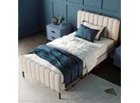 Letto Singolo Imbottito Sweiko Con Testiera Regolabile E Rete A Doghe, Lino, 90 X 200 Cm, Beige (Senza Materasso)