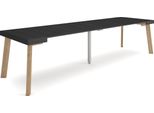 Consolle Allungabile, 302X90X73Cm, Per 14 Persone, Gambe In Legno, Nero