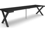 Consolle Allungabile, 302X90X73Cm, Per 14 Persone, Gambe In Legno, Nero