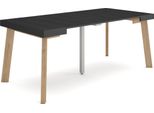 Consolle Allungabile, 180X90X73Cm, Per 8 Persone, Gambe In Legno, Nero