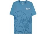 Maglietta Disney Lilo & Stitch Hugging Stitch Donna Blu S 100 % Cotone Regolare