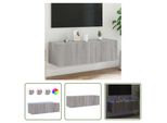 The Living Store Parete Tv Con Luci Led Grigio Sonoma 100X35X31 Cm