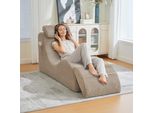 Lvhom Lettino Imbottito Con Cuscini E Poggiapiedi Sfoderabili, Chaise Longue Relax Con Tasca Laterale, Poltrona Reclinabile Con Funzione Letto, Tessuto A Coste, Kaki