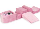 Parco Giochi In Schiuma Con Collina E Piscina, Micro Velvet Soft Pink + 100 Palline: Madreperla, Argento, Rosa Cipria