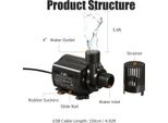 Decdeal Usb Brushless Pompa Dell'acqua Con Filtro Ultra-Silenzioso DC12V Micro Brushless Acqua Olio Pompa Impermeabile Sommergibile Fontana Pompa Acquario Stagno Circolante 500L/H 4W Lift 5.9Ft