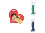 Set Di Biscotti Con Cuore In Rilievo + 2 Bastoncini Di Cioccolato In Verde E Blu Notte