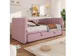 Sweiko Daybed 90 X 200 Cm, 180 X 200 Cm, Letto Imbottito Con Letto Estraibile, Divano Letto, Letto Singolo, Letto Matrimoniale, Velluto, Rosa, Senza Materasso