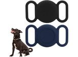 2X Supporto Airtag Impermeabile/Copertura Airtag, Copertura In Silicone Per Localizzatore Gps, Copertura Protettiva Compatibile Con Apple Airtag, Per Collare O Pettorina Per Cani (Nero-Blu)