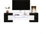 Sweiko Mobile Tv Elegante, Pannello Basso. Bianco E Nero Lucido, 200 Cm, Illuminazione Led Mobili Da Soggiorno. Design Moderno. Elegante Superficie In Vetro.
