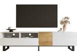 Mobile Tv Moderno Sweiko, Bianco E Legno, 180 X 50 X 38 Cm, Design Minimalista