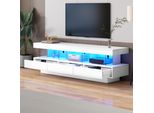 Mobile Tv Sweiko 160X38X50,5 Cm Bianco Lucido Con 3 Ripiani In Vetro, Illuminazione Led, Controllo Tramite App, Connessione Bluetooth, Per Tv Da 70 Pollici, Lucido Con Supporto Tv In Vetro, Mobile Tv Intelligente