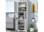 Sweiko 57,4 X 28,5 X 160 Cm Mobile Alto Per Bagno Con Spazio Di Archiviazione, Completamente Laccato, Anta Del Mobile In Vetro, Anta Del Mobile In Legno, Due Scomparti Aperti, Divisori Regolabili, Struttura Semplice, Bianco