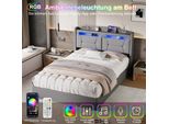 Unboxg Letto Imbottito 140X190Cm Con Usb E Type-C, Letto Matrimoniale Per Ragazzi Con Led, Letto Contenitore Idraulico Con Rete A Doghe, Grigio Lino