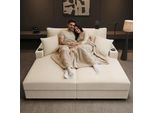 Divano Letto A 2 Posti Merax, Divano Letto Matrimoniale Imbottito Con Funzione Letto, Cuscini, Connessione Usb, Portabicchieri, Portacellulare, Tessuto A Coste, Beige
