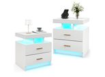 Costway Set Di 2 Comodini Con Led, Comodino Lucido, Tavolino Da Divano Cassettiera Con 2 Cassetti E Colori Regolabili 50X40X58Cm