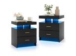 Costway Set Di 2 Comodini Con Led, Comodino Lucido, Tavolino Da Divano Cassettiera Con 2 Cassetti E Colori Regolabili 50X40X58Cm
