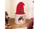 Costway Grotta Di Natale Per Gatti, Casa Per Gatti Con Superficie Imbottita E Cuscino In Peluche, Letto Per Gatti, Arredamento Per Gatti, 40 X 40 X 75 Cm, Rosso+Bianco