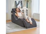 Lvhom Lettino Imbottito Con Cuscini E Poggiapiedi Sfoderabili, Chaise Longue, Reclinabile Con Funzione Letto, Tessuto A Coste, Grigio Scuro