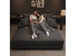 Divano Letto A 2 Posti Merax, Divano Letto Matrimoniale Imbottito Con Funzione Letto, Cuscini, Porta Usb, Portabicchieri, Portacellulare, Tessuto A Coste, Grigio