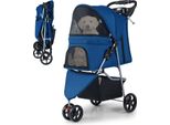 Costway Passeggino Pieghevole Per Cani, Passeggino Per Cani Fino A 15 Kg, Passeggino Per Gatti A 3 Ruote, Passeggino Per Animali Domestici Con Imbottitura, Tettuccio Parasole Regolabile, Maniglia, Finestre A Rete E Cestino