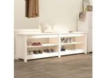 The Living Store Panca Per Scarpe Bianca 160X36,5X50 Cm In Legno Di Pino Massiccio