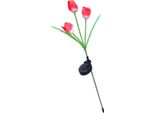 Luce Solare Del Giardino Del Tulipano 3 Rami Impermeabile All'aperto Solare Tulipano Fiore Led Palo Luce Per Patio Cortile Prato Decorazione Rosso
