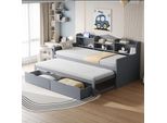 Divano Letto Fortuna Lai 90*200, Letto Estraibile 90*190 Con Due Cassetti, Ampio Vano Portaoggetti E Cestello, Presa Usb, Letto Singolo In Legno, Grigio